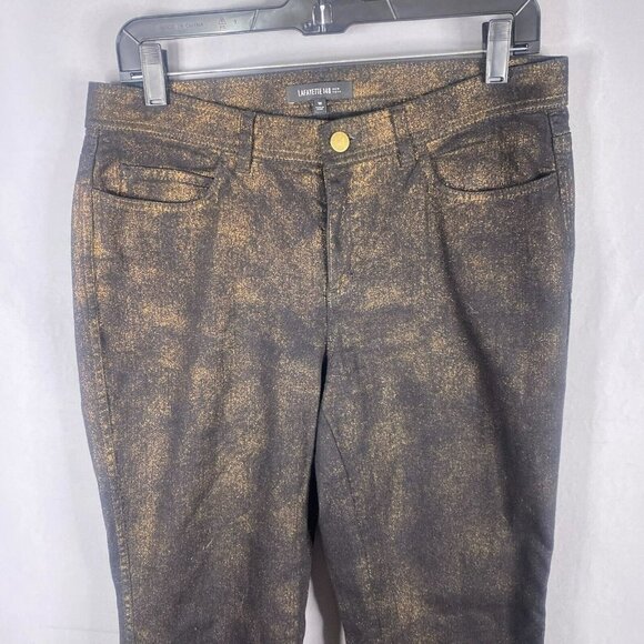 Lafayette 148 Pants Womens 10 Black Gold Shimmer Straight Leg Stretch Je… - Picture 7 of 11